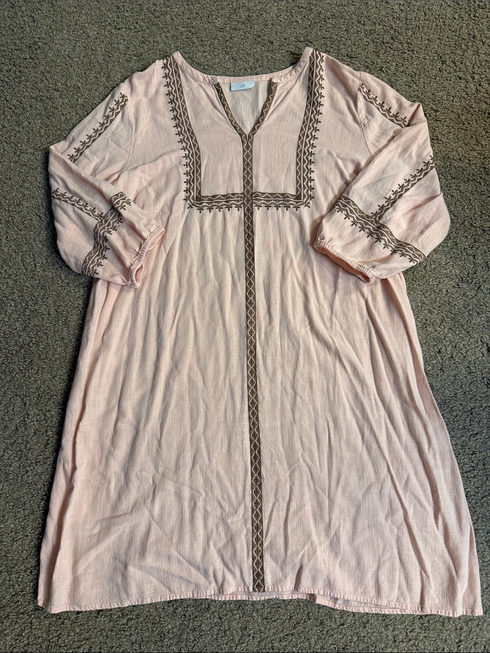 J. Jill Pale Pink Embroidered Long-Sleeve Boho Dress